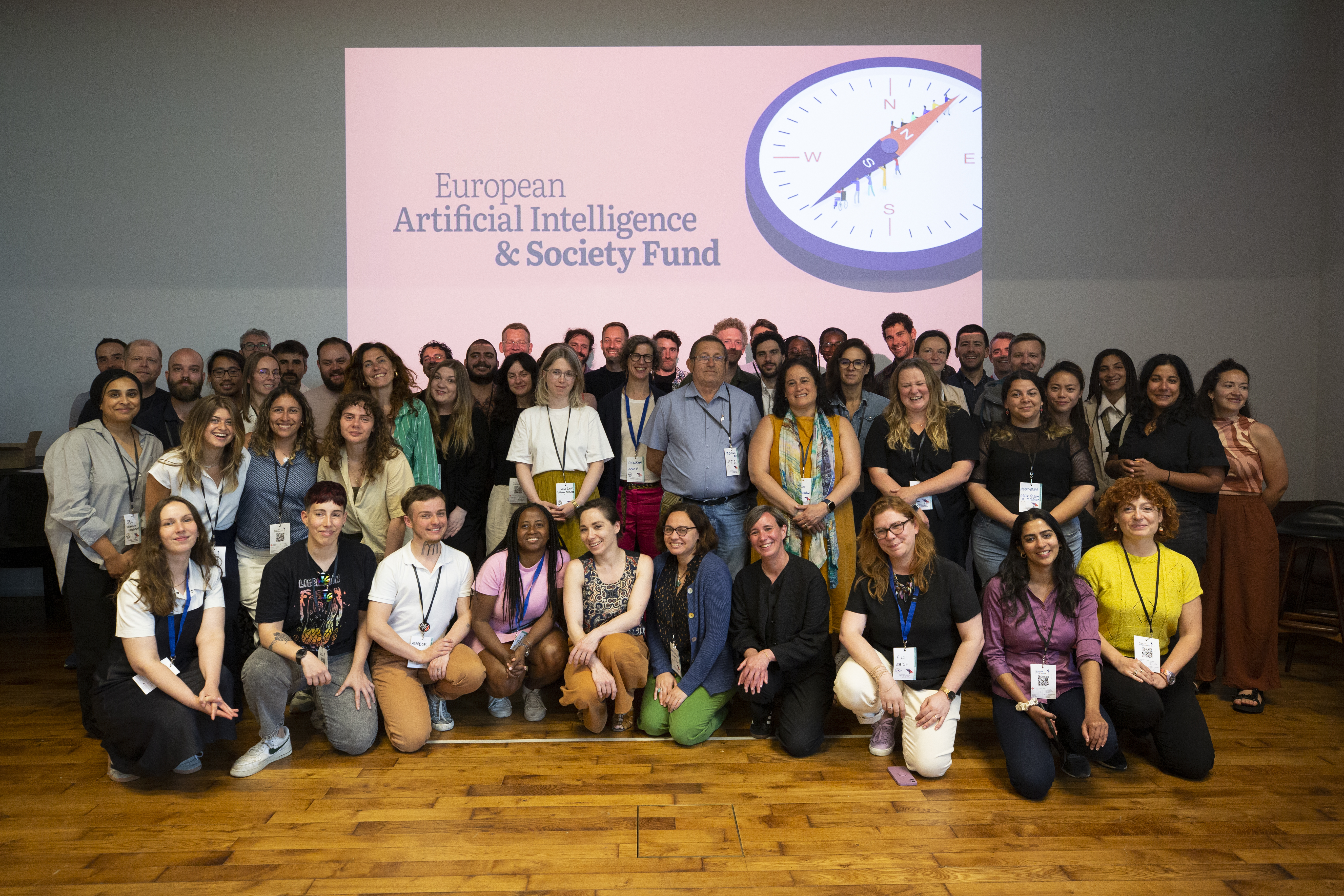Photo of European AI & Society Fund grantees and funders at a community event in Brussels